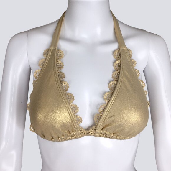 Luli Fama Triangle Bikini Top Gold Size Small Beach Vacation Resort Glam - Picture 1 of 14
